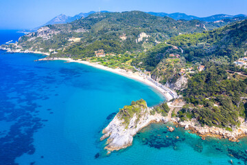 Fototapeta premium View of Potami beach with azure sea water, Samos island, Greece