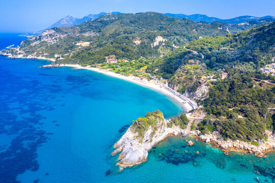 View of Potami beach with azure sea water, Samos island, Greece