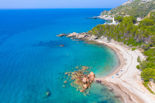 View of Potami beach with azure sea water, Samos island, Greece