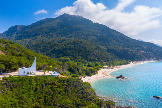 View of Potami beach with azure sea water, Samos island, Greece