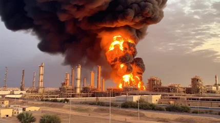Fototapete Explosion burning oil refinery plant factory  © kimly