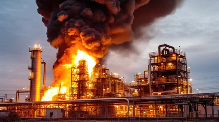Poster Im Rahmen Explosion burning oil refinery plant factory  © kimly