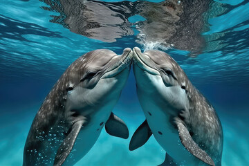 two dolphins swimming in water