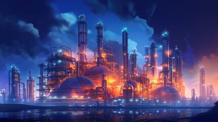 oil refinery at shining light background 