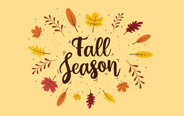 Fototapeta premium Fall season hand drawn autumn leaves illustration vector background. Autumn season illustration background. Vector autumn elements. Perfect for seasonal holidays, Thanksgiving Day.