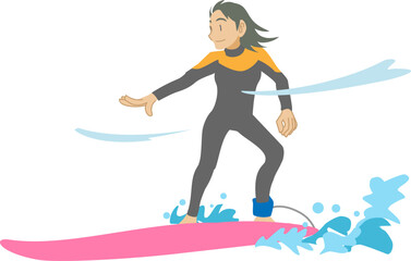 サーフボードで波乗りを楽しむ女性