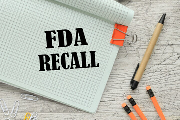 FDA concept. top view of a notebook. text on the corner of a notebook