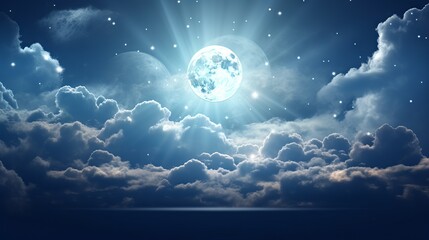 Captivating full moon illuminating clouds and stars in night sky - sky with moon and clouds