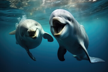 Fototapeta premium two dolphins swimming in water