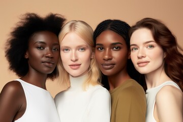 Fototapeta premium AI Generated. Group of women with different skin color. Beauty