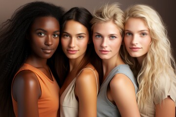 Fototapeta premium AI Generated. Group of women with different skin color. Beauty