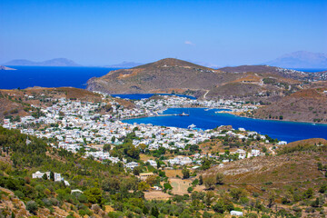Fototapeta na wymiar Town of Skala is the port in Patmos island, Dodecanese, Greece