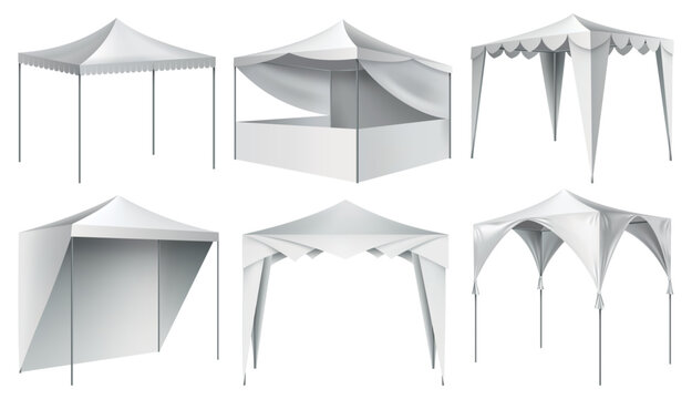 Promotional tent for effective outdoor branding. Set of icons. Customizable and perfect for events, trade shows and marketing campaigns