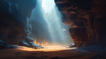 Sunlight shining into the dark cave 