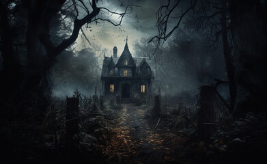 Fototapeta na wymiar Haunted house at the full moon