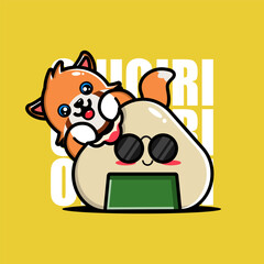 Cute Redpanda Hug Onigiri Kawaii Character