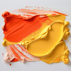 Thick red-orange and pastel yellow paint on a white background