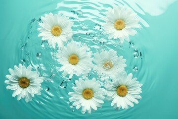 Daisy Flower in Turquoise Splashing Water: Creative Floral Concept
