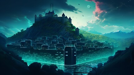 Guardians of Digital Security: Illuminated Cyber Fortress Amidst Encrypted Code Patterns and Secure Connections