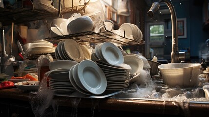 A bunch of plates and bowls on a counter