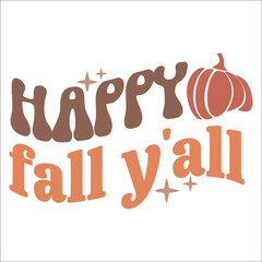 Happy fall yall,Fall Typography,Fall Vector, hand drawn, lettering ,leafs for print, decor, Ornament Bundle Design, Fall retro,