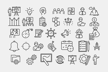 Project management set of web icons in line style. Business or organization management icons for web and mobile app. Time management, planning, project, startup, marketing. vector illustration sign