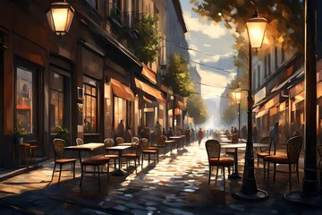 Beautiful ancient street in Rome lined with leafy vines and cafe tables 3d render - obrazy, fototapety, plakaty