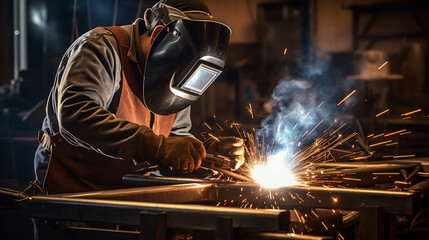 The welder is welding a structural steel with gas