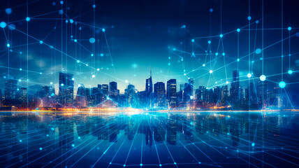 Obraz premium Panorama Skyline von einem Smart City, generiert mit KI