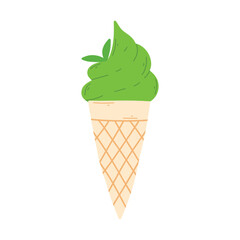 Ice cream with matches in flat style. Vector illustration. Green tea ice cream isolated on white background.