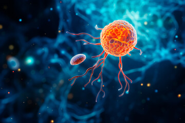 Fototapeta premium Abstract virus on a black isolated background. Abstract image of amoeba Naegleria fowler