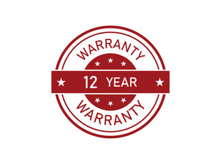 12 years limited warranty icon or label, certificate for customers, warranty stamp or sticker. vector illustration isolated on white background