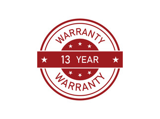 13 years limited warranty icon or label, certificate for customers, warranty stamp or sticker. vector illustration isolated on white background