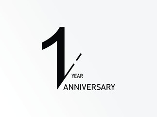 1 years anniversary logo template isolated on white, black and white background. 1th anniversary logo.