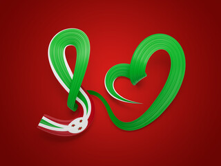 Obraz premium 3d Flag Of Burundi Heart Shaped Shiny Wavy Awareness Ribbon flag On Red Background 3d illustration