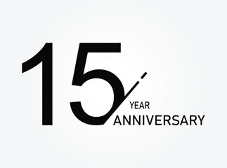 15 years anniversary logo template isolated on white, black and white background. 15th anniversary logo.