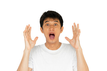 Young man isolated on white background with surprise facial expression