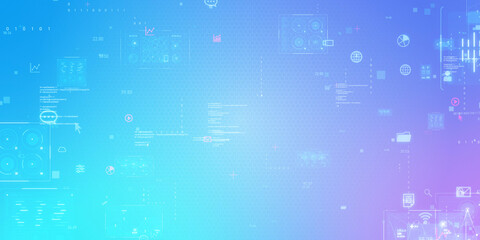 Fototapeta premium Futuristic digital technology concept. Wide angle visual for banners or advertisements.