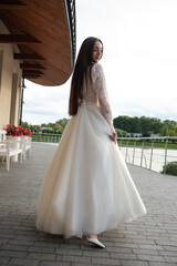 Fashion bride in wedding dress. Summer wedding