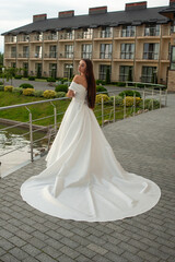 Fashion bride in wedding dress. Summer wedding