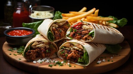 Delicious Mexican burritos stuffed with chicken.