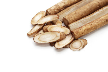 Burdock Root (Gobo) on white background.
