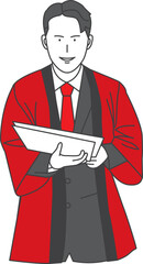 A man in a happi handing out papers.