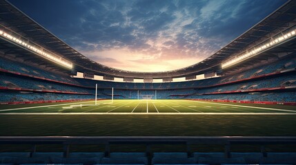 view of an American football stadium at the evening
