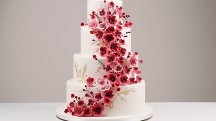 Cake decorated with spring red flowers