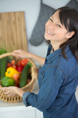 chef happy woman holding shopping basket