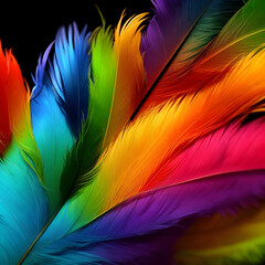Rainbow feathers background.  Template. Beautiful. Elegant. Christmas, New Year, Valentine, Mother's Day. Generative art.
