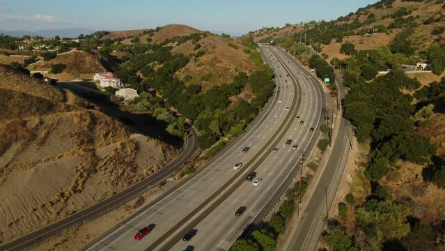 Traffic on Highway 1 in Santa Monica Mountains near Calabasas, Los Angeles County