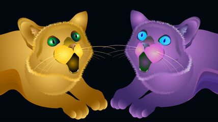 Cats. Wall sticker. abstract multicolored neon portret.
