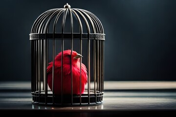 red bird in cage